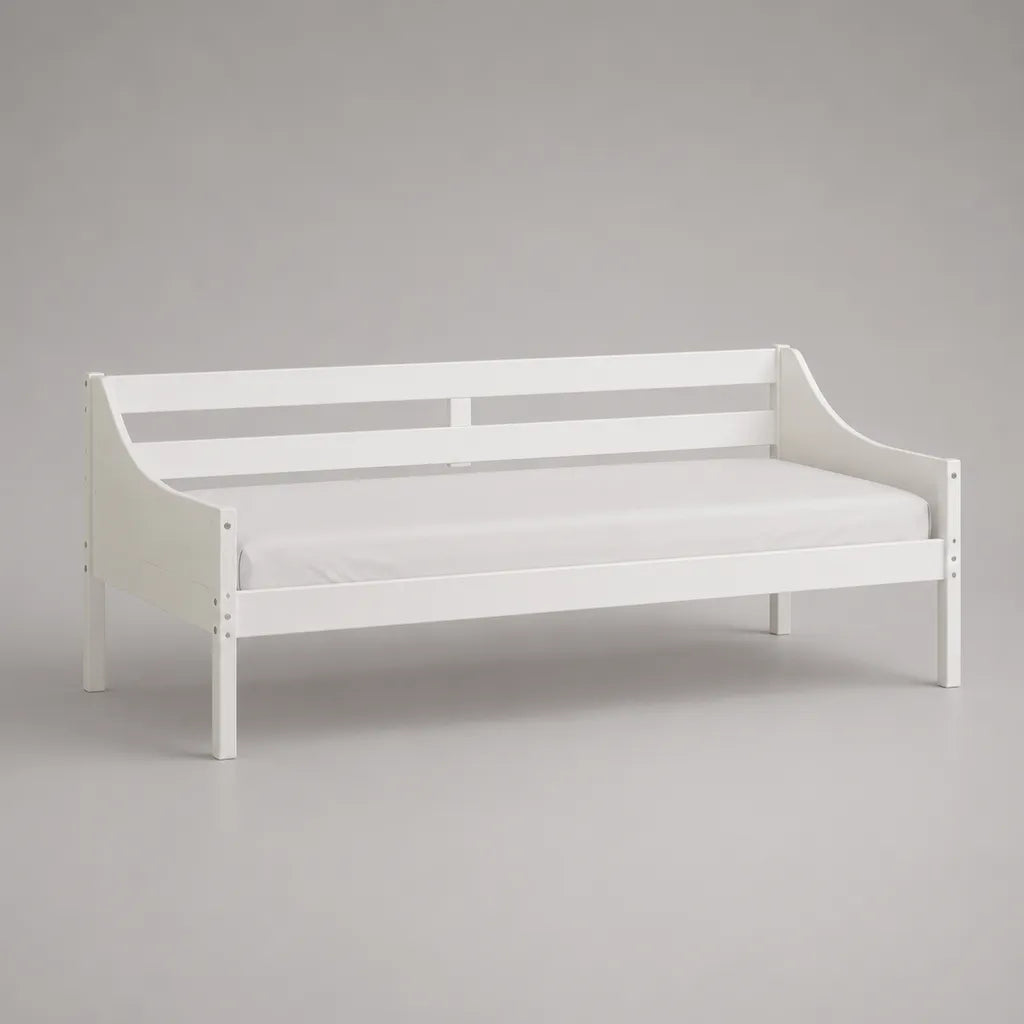 1 panca letto in pino bianco massiccio con latte e letto materasso, letto 90 × 200 cm, dimensioni 206 × 96 × 82 cm