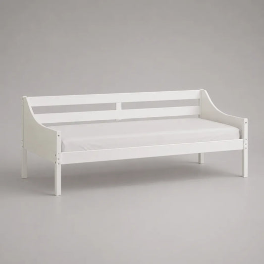 1 panca letto in pino bianco massiccio con latte e letto materasso, letto 90 × 200 cm, dimensioni 206 × 96 × 82 cm