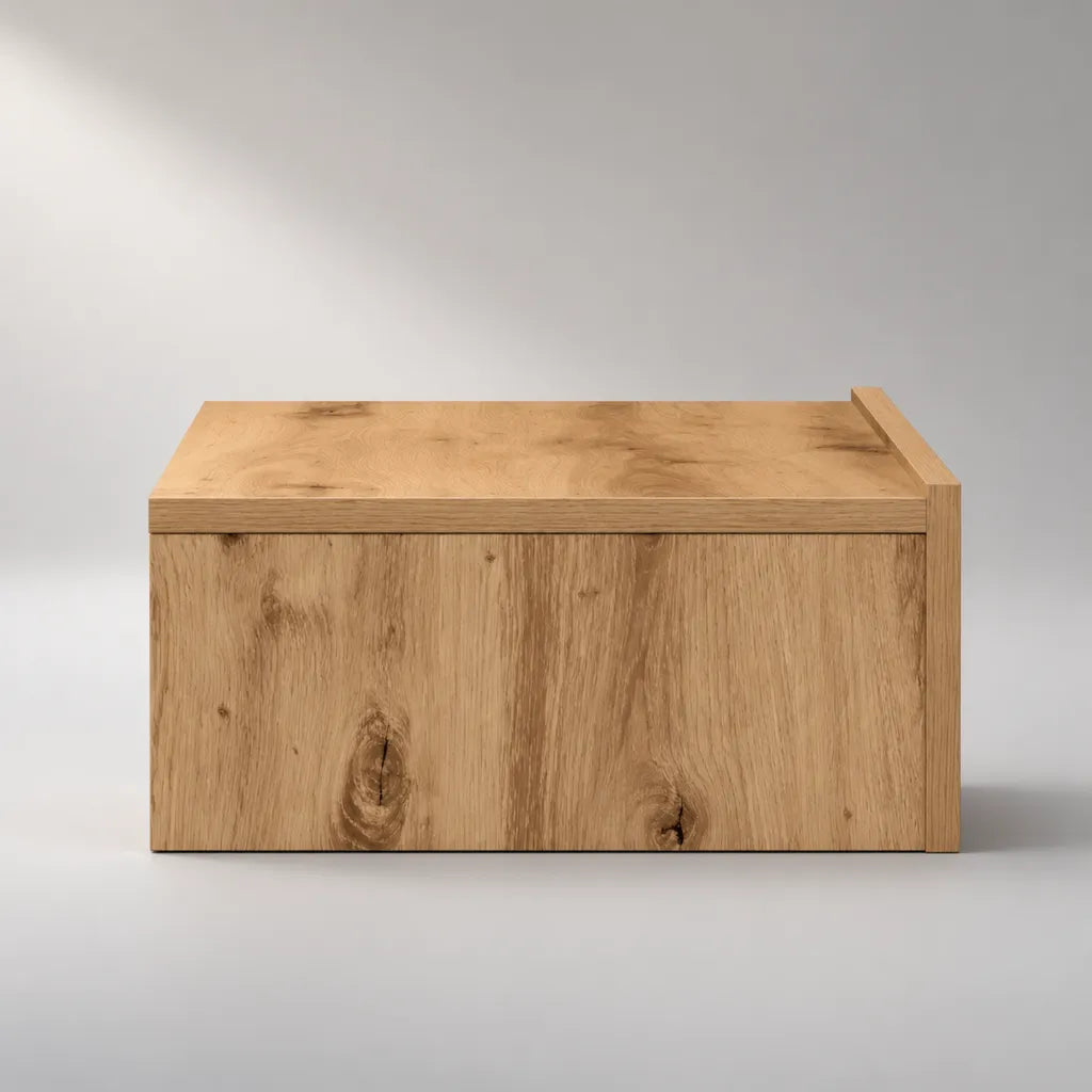 Tavolo da letto a parete rettangolare con cassetto a pannello in melamina, rovere naturale, 45 × 32 × 22 cm