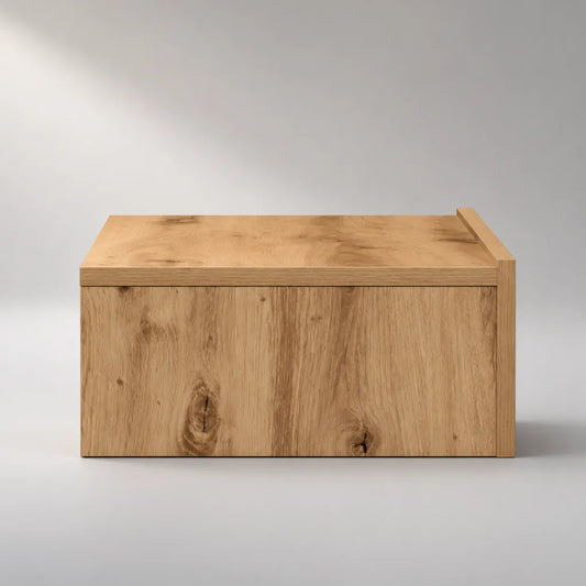 Tavolo da letto a parete rettangolare con cassetto a pannello in melamina, rovere naturale, 45 × 32 × 22 cm