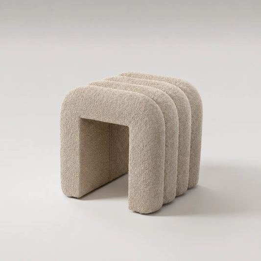 Poggiapiedi imbottiti in tessuto a loop beige, forma archettata, 45 × 40 × 45 cm