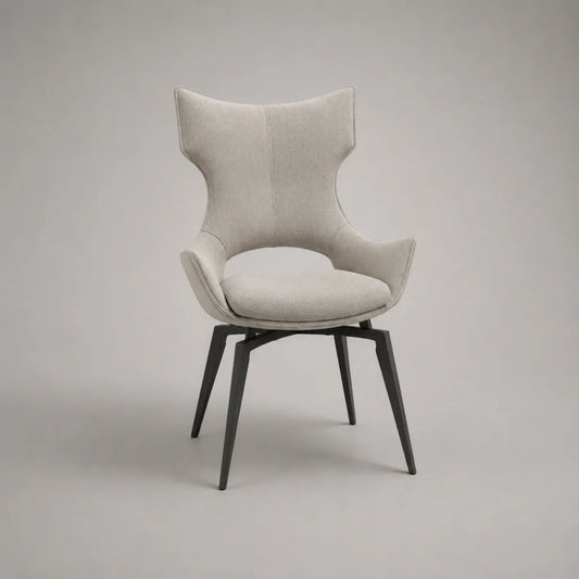 Sedia imbottita beige con schienale avvolgente e piedini in acciaio nero, 62 × 61 × 86 cm