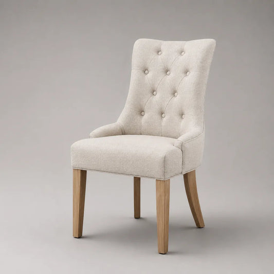 Sedia imbottita in tessuto di legno e beige, 52 × 61 × 98 cm