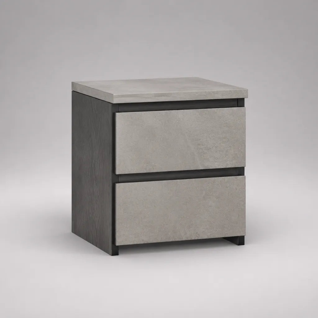 Comodino rettangolare con 2 cassetti in pannello di particelle di melamina, grigio cemento e antracite, 45 × 40 × 55 cm