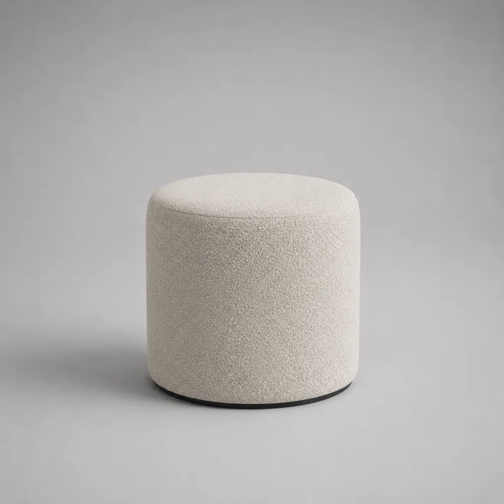 Pouf rotondo per poggiapiedi in tessuto bianco rotto, 40 × 42 cm