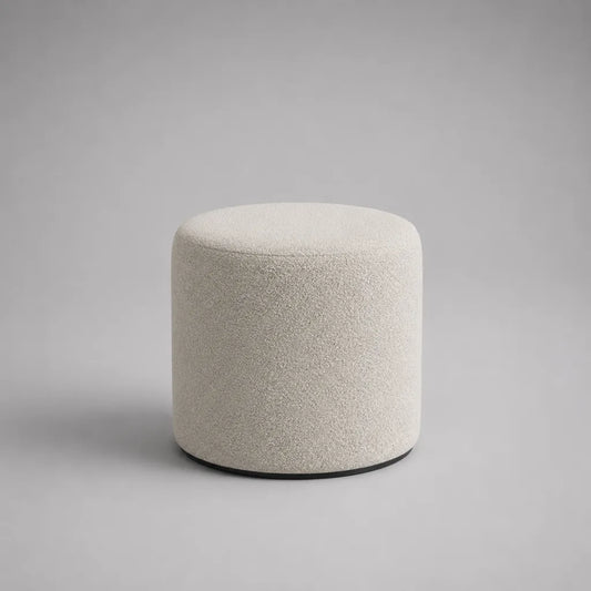 Pouf rotondo per poggiapiedi in tessuto bianco rotto, 40 × 42 cm