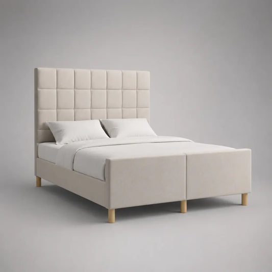 Letto matrimoniale imbottito 160 × 200 cm in poliestere beige con testata rettangolare, 215 × 172 × 150 cm